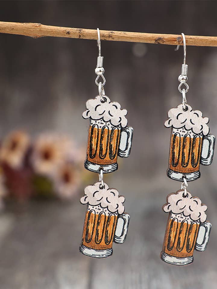Boucles d'oreilles en bois patchwork double bière fraîche d'été SP593 pour la vente par UNISHE