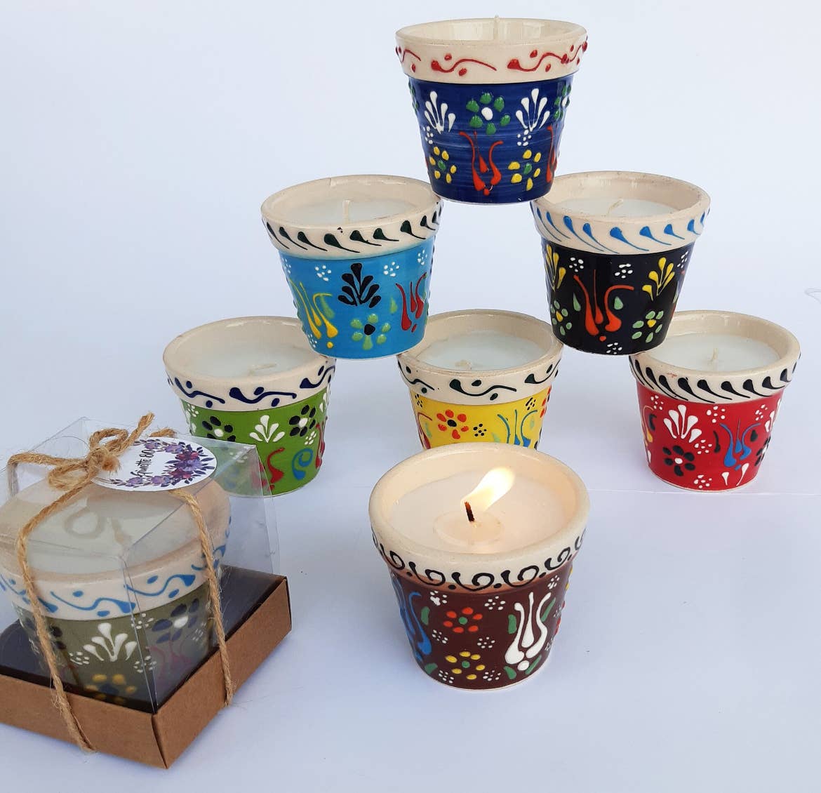 Mediterranean Collection - Vente Bougies chauffe-plats - Bougies chauffe-plat en céramique peintes à la main traditionnelles mexicaines 2