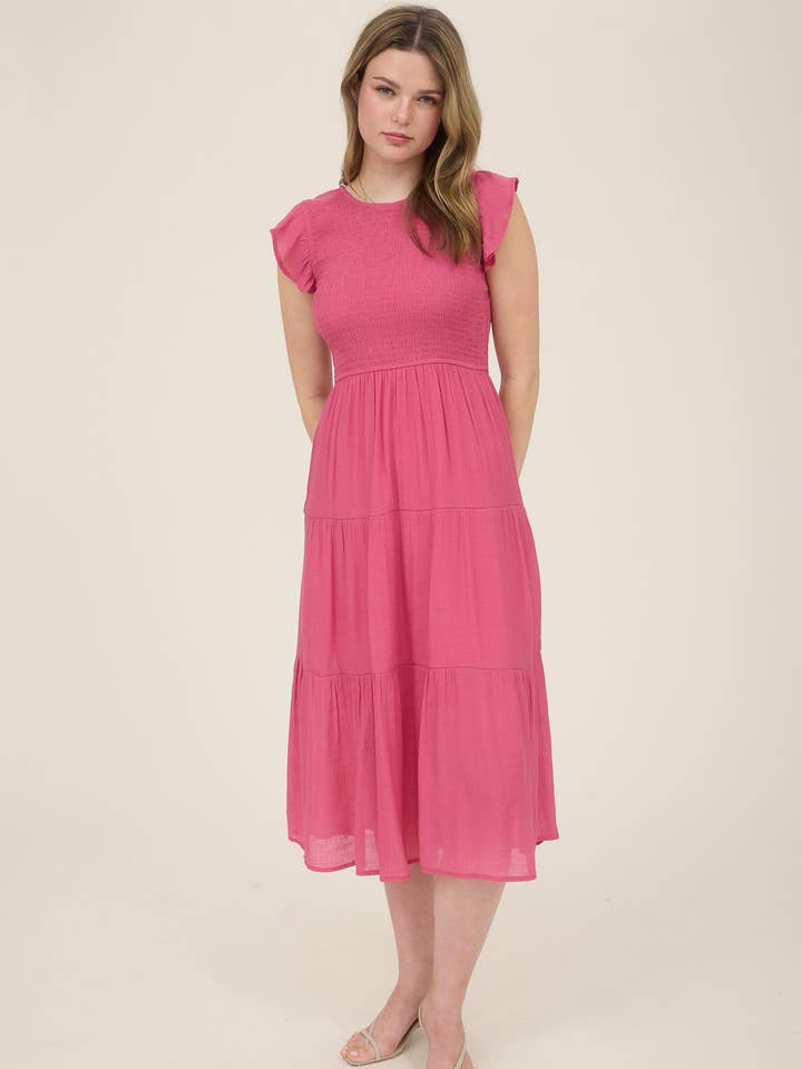 Blu Pepper - Venta al por mayor Vestido - Mujer - Vestido midi con volantes y cuerpo fruncido16