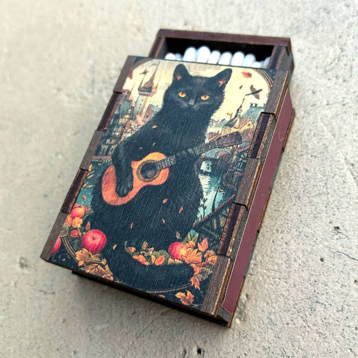 Most Amazing - Wholesale Matches - Matches • Black Cat with Guitar Wooden Matchboxes4