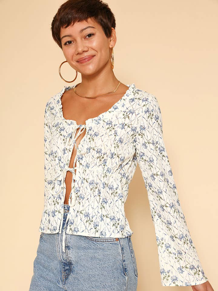 Tie front floral top for wholesale by Miss Sparkling