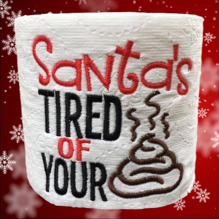 Designs by Robyn - Vente Cadeau amusant/original - Santa's Tired | Papier toilette brodé | Gag Gift1
