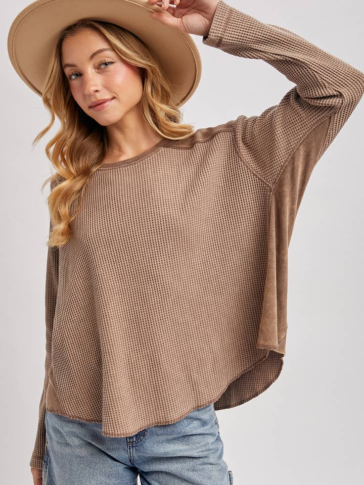 OVERSIZED WAFFLE KNIT THERMAL TOP for wholesale by Bluivy