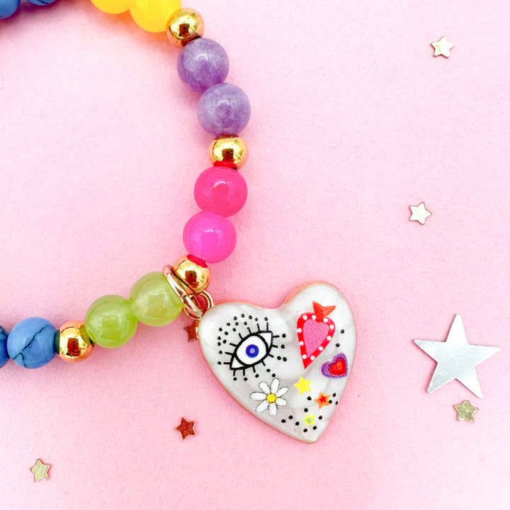 Bracelet de Saint-Valentin pour enfants – Breloque cœur fantaisiste pour la vente par Peach Tree & Co.