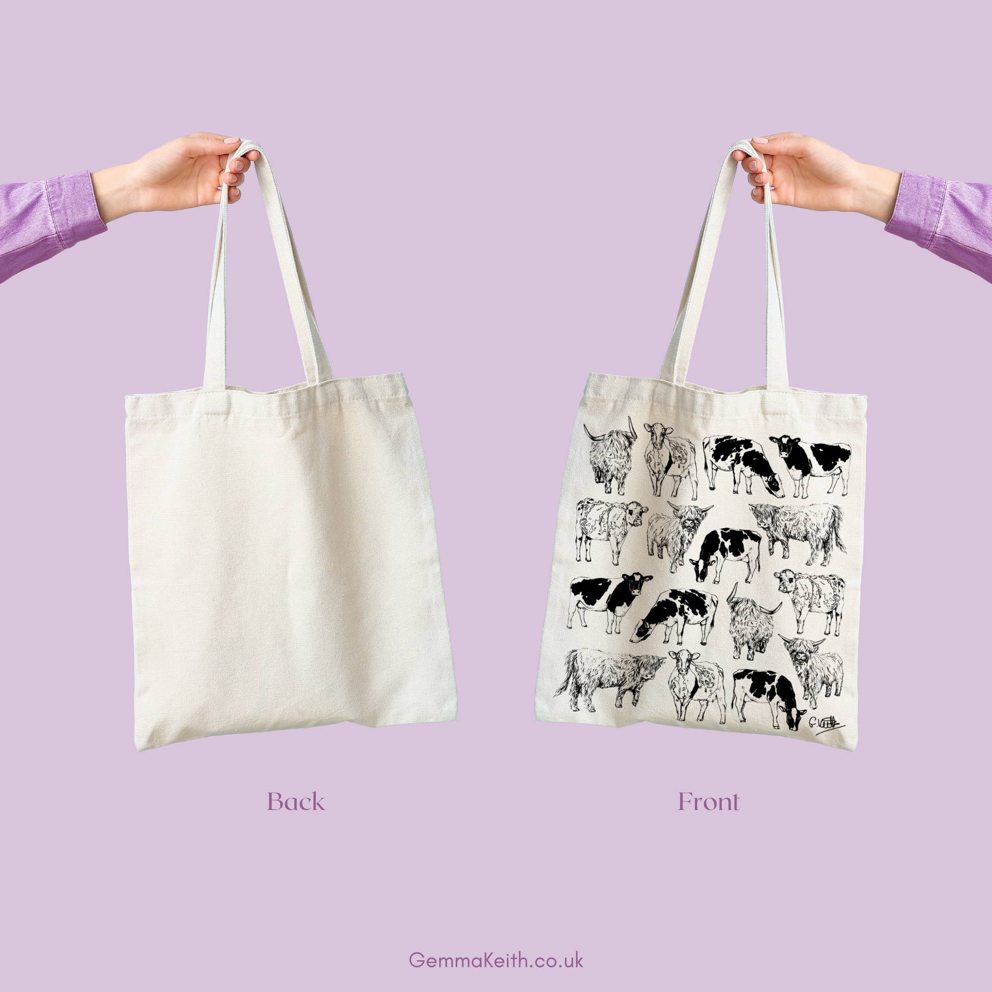 Gemma Keith Designs – wholesale Tote bag – Women's – Cows Design Screen Printed Cotton Tote Bag2