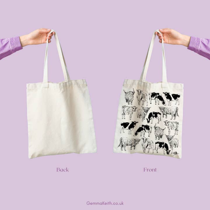 Gemma Keith Designs – wholesale Tote bag – Women's – Cows Design Screen Printed Cotton Tote Bag2