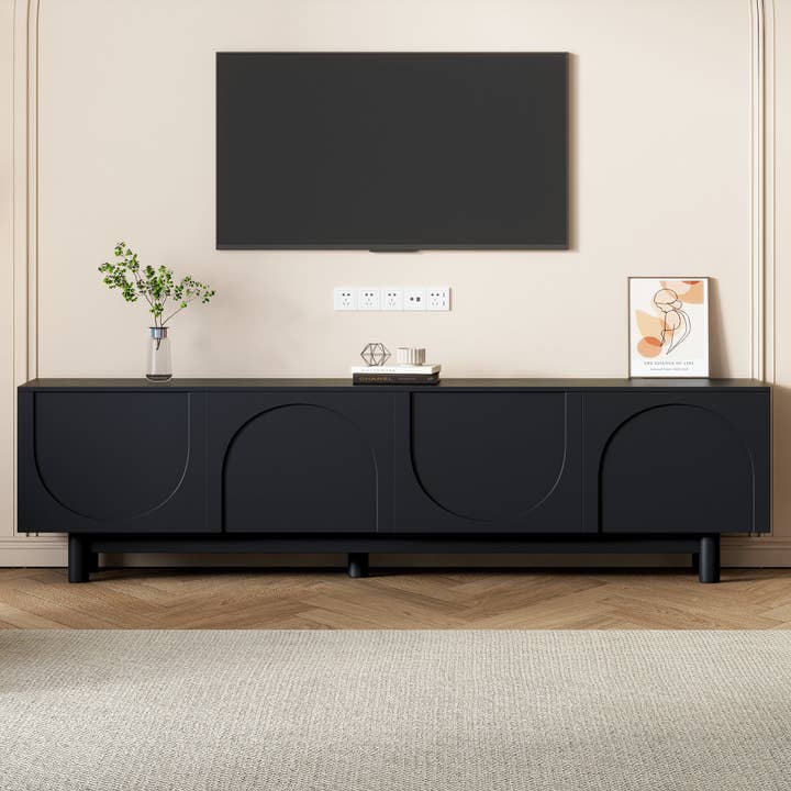 39F Inc. - Wholesale Console Table - Graceful Black TV Stand for 78" TVs - Solid Wood Legs1