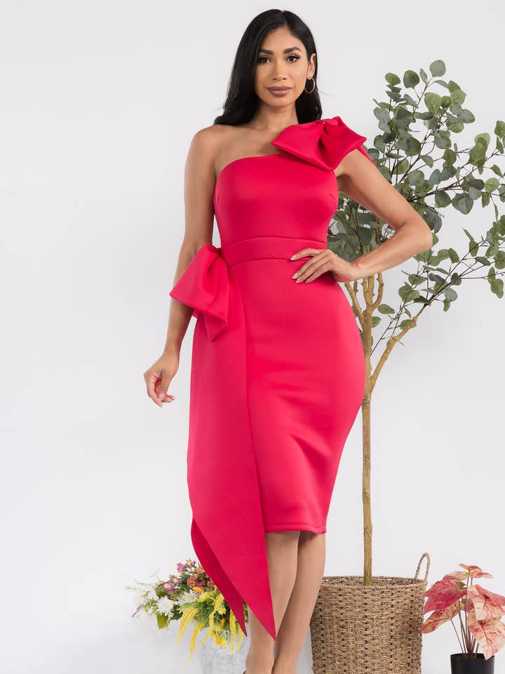 D8885 - One Shoulder Bow Detail Dress and other Purchase Wholesale dress with bow. Free Returns & Net 60 Terms on Faire trending on Faire.