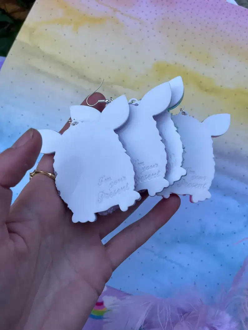 I'm Your Present - Wholesale Dangle Earrings - Furry Furby Earrings, Laser Cut Acrylic, Plastic Jewelry3