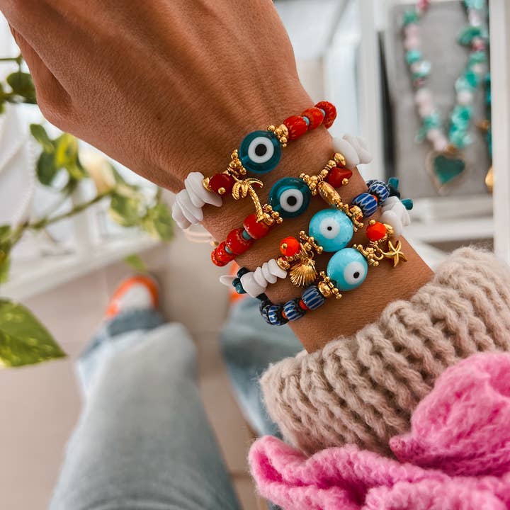 Goupi - Vendita all'ingrosso Bracciale con perline - Braccialetti estivi con occhio protettivo e perline semipreziose0