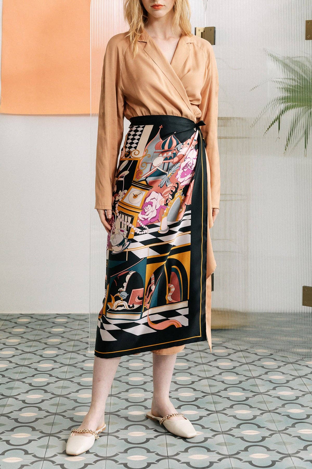 Noir "Vintage Blooms" Large Silk Square Scarf - Black & Purple for wholesale on Faire1