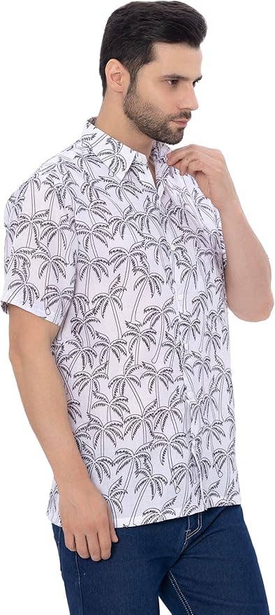 HAPPY BAY Linen Effect Mens  Shirts Black Palm Tree P00387 for wholesale on Faire7