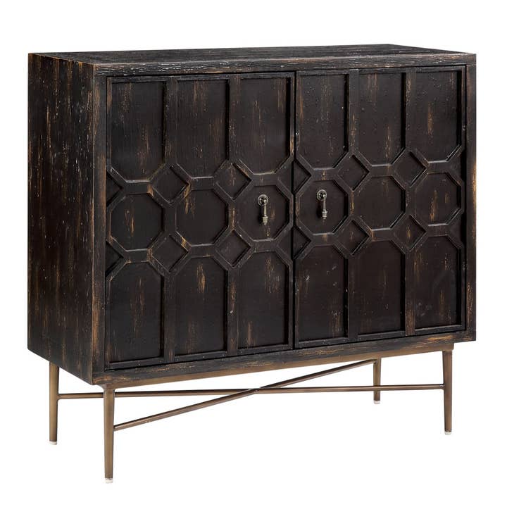 Olliix - Wholesale Cabinet - Distressed 2-Door Accent Chest Storage Cabinet, Black *