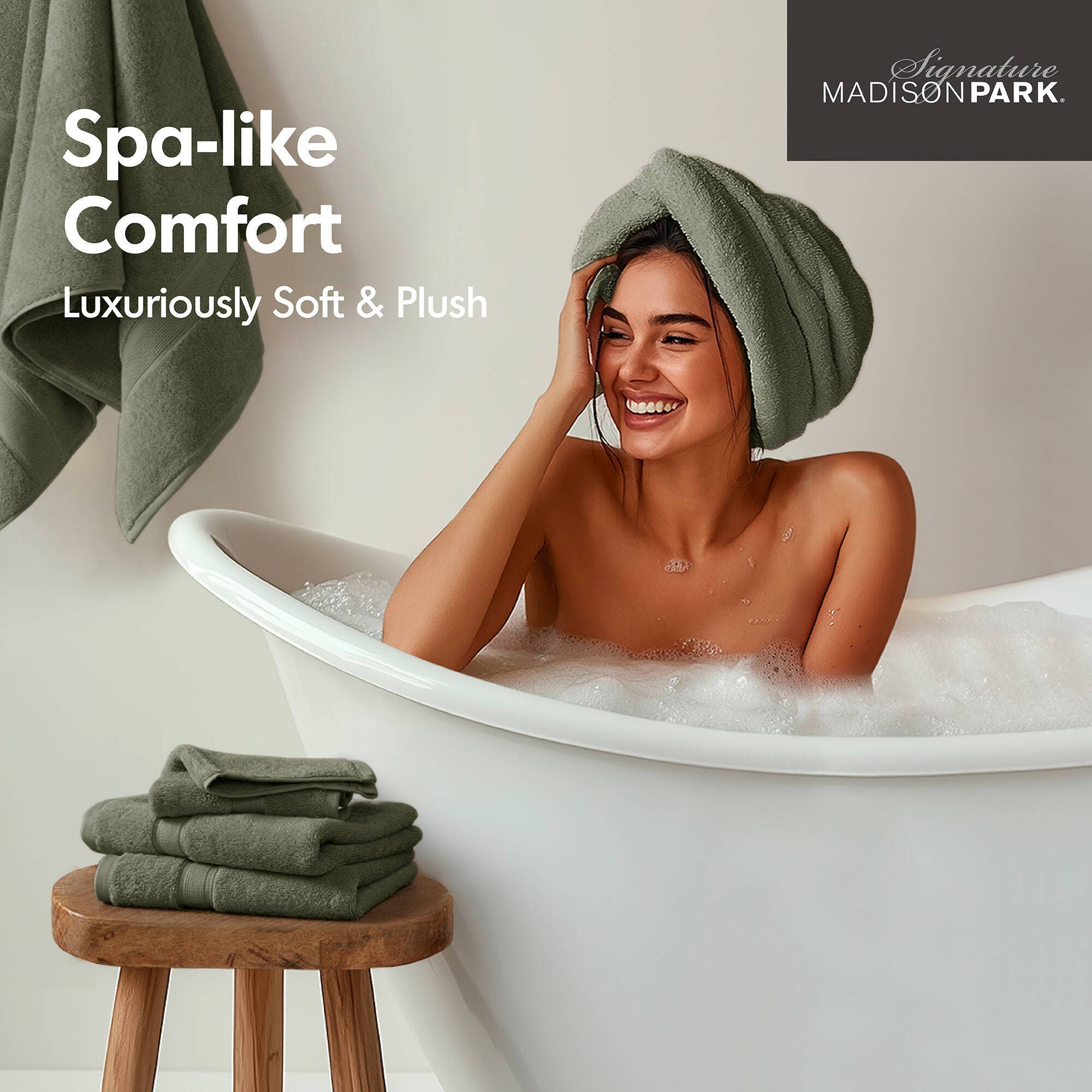 Olliix - Wholesale Bath Towel - 8-Piece 800gsm Cotton Absorbent Towel Set, Olive Green1