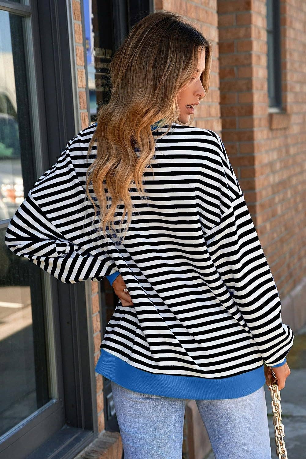Lovesoft - Wholesale Sweatshirt - Women's - Women Color Striped Crew Neck Loose Sweatshirt Sweater9