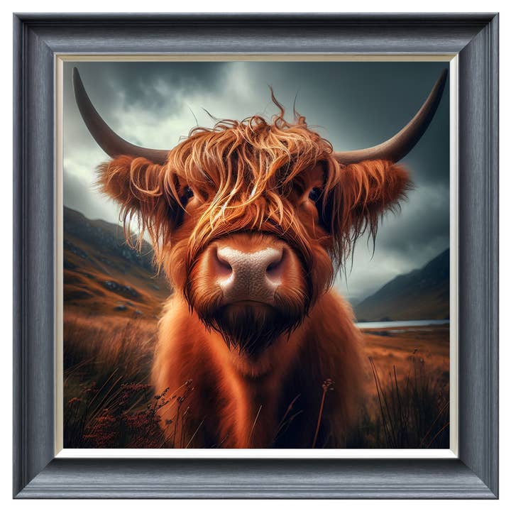 Highland Cow Velvet Artwork - Grey Frame for wholesale by Febland