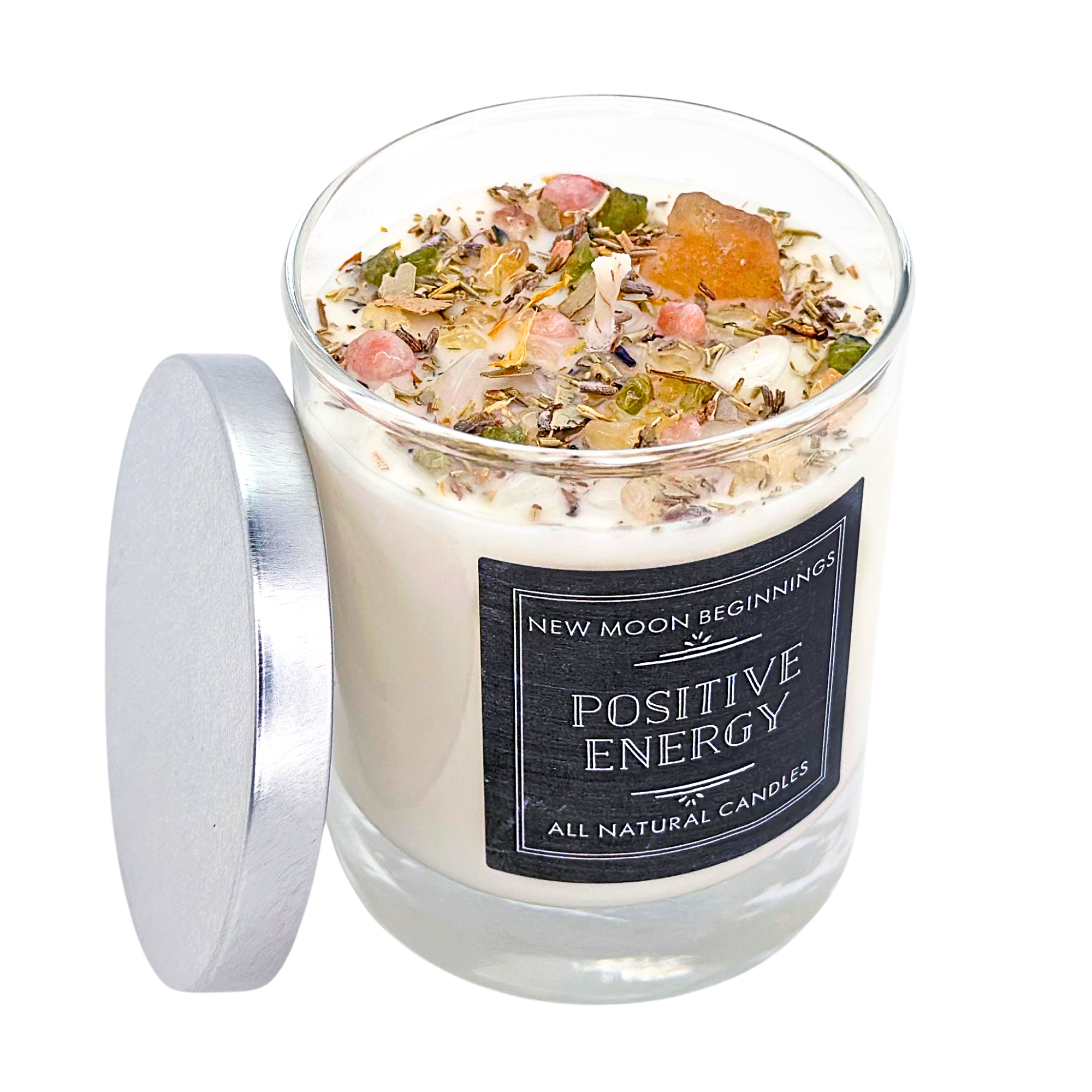 New Moon Beginnings - Wholesale Jar/Filled Candle - Positive Energy Candle - Soy Candles - Herb & Crystal Candle4
