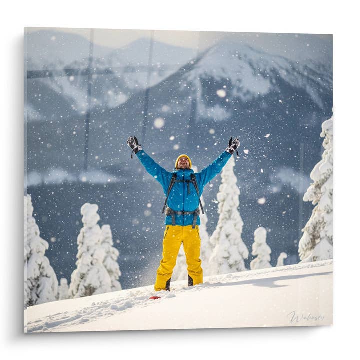 Tableau Skieur Victoire Montagne - Triomphe en Altitude - Edition Ski pour la vente par Walensky