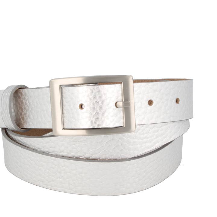 Sera Silver Metallic Leather Women's Belt for wholesale by MGM Design e.K.