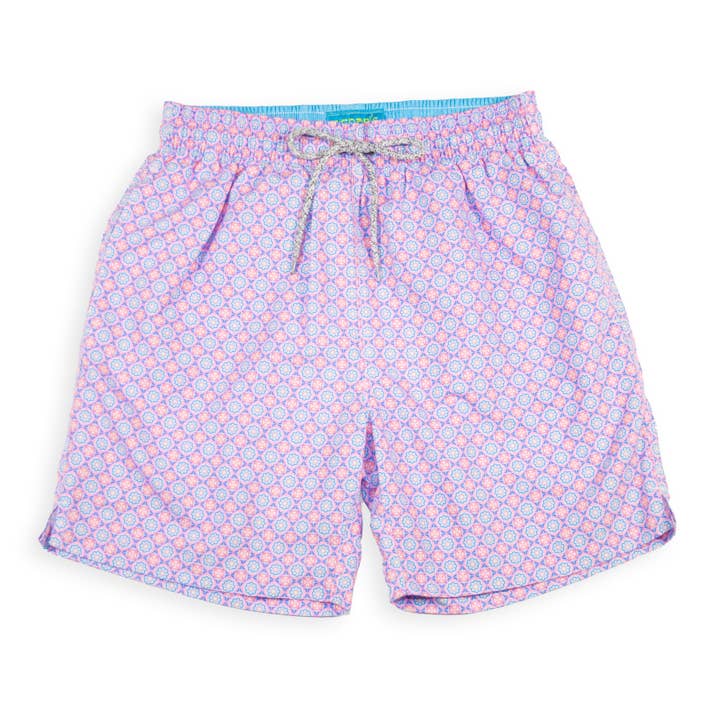 Men's Mesh Liner Swim Trunks - Medallion Pink for wholesale by Let's Get This Thread
