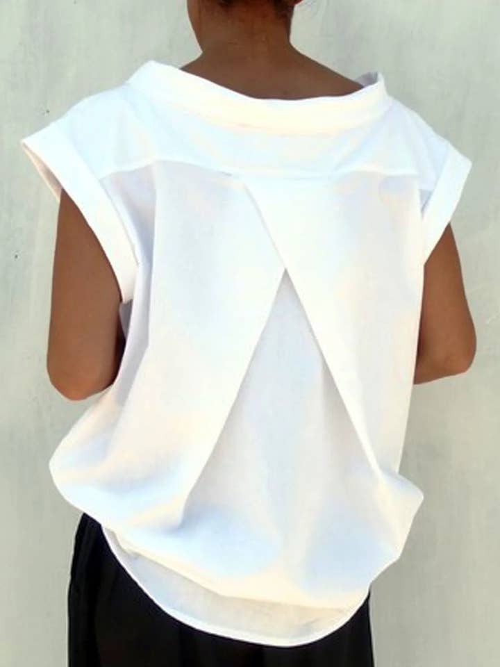 WHITE Loose Short Sleeves Solid Color Split-Joint Round-Neck T-Shirts Tops for wholesale on Faire