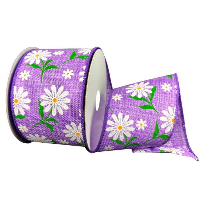 Cinta de lino con alambre de 2,5" x 10YD con margaritas blancas para venta al por mayor de Lucknow Southern and Company