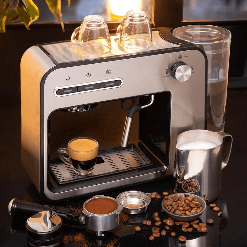Mixpresso - Wholesale Espresso Maker - Mixpresso Professional Espresso Machine for Home 15 Bar with Milk Frother Steam Wand, Espresso Maker with Double-Cup Splitter, 1450w Fast Heating Cappuccino & Latte machine 37Oz Water Tank1