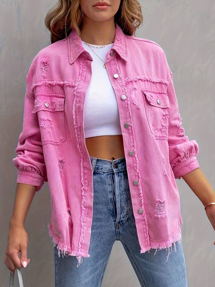 Rosa Clothing - Wholesale Denim Jacket - Women's - Ripped Long-Sleeved Denim Jacket8