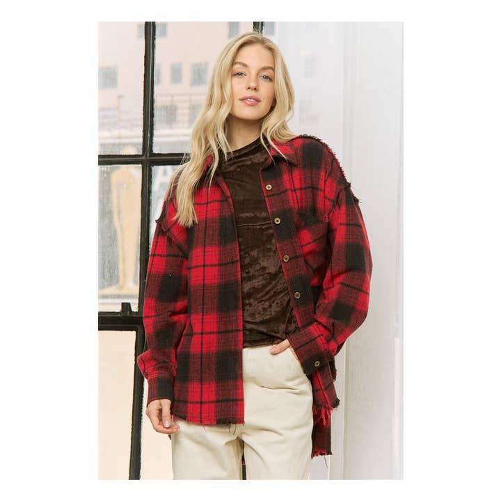 SUPER BLØD RUTET SKJORTEJAKKE MED KNAP for engroshandel hos Sweet Generis