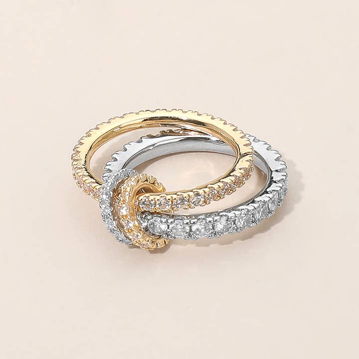 Sensibling Corp. - Wholesale Multi-Stone Ring - Two Tone Stone Paved Interlocking Double Band Ring2