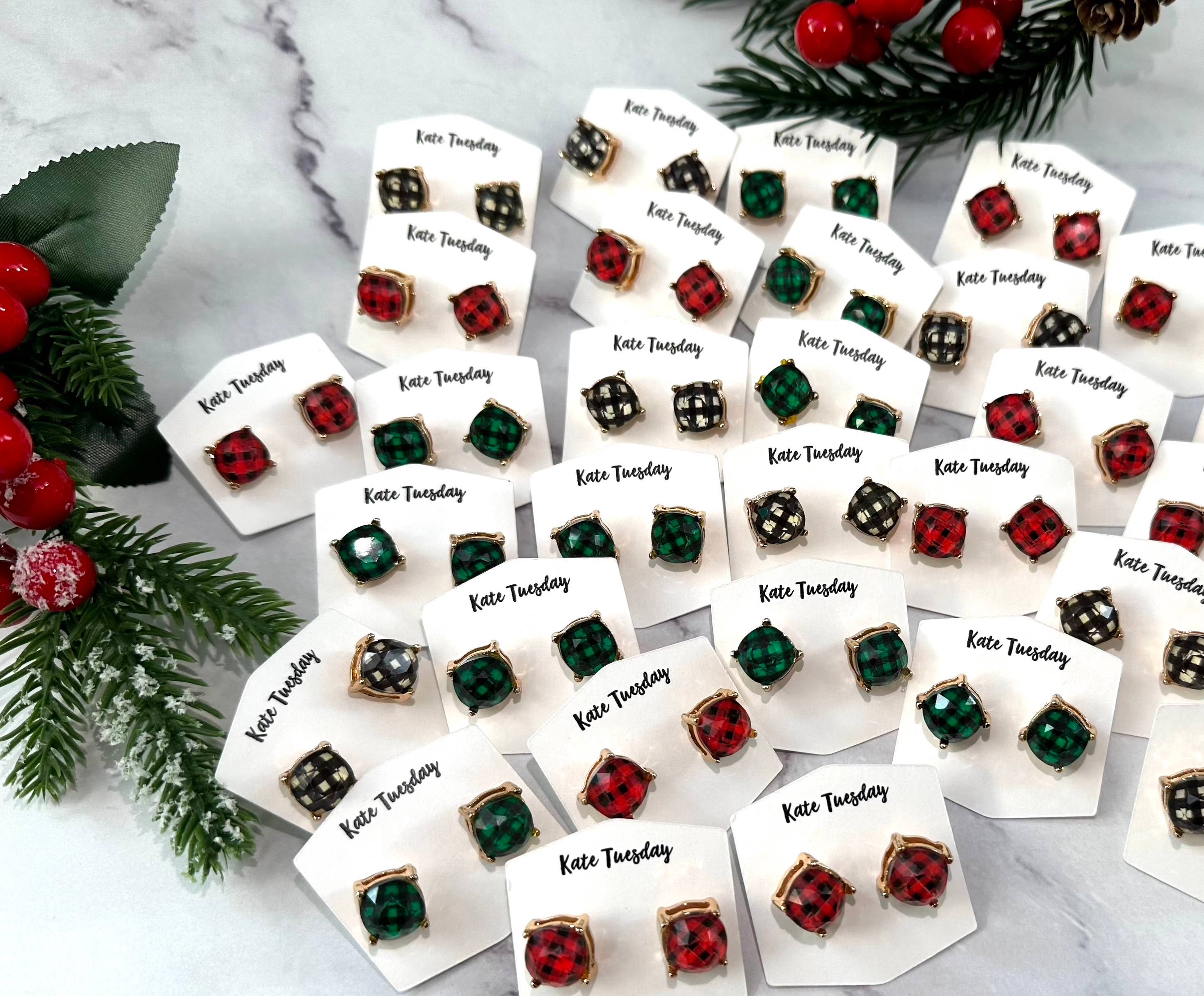 Kate Tuesday Jewelry – Brincos de pino por atacado – Brincos Plaid Round Cut
