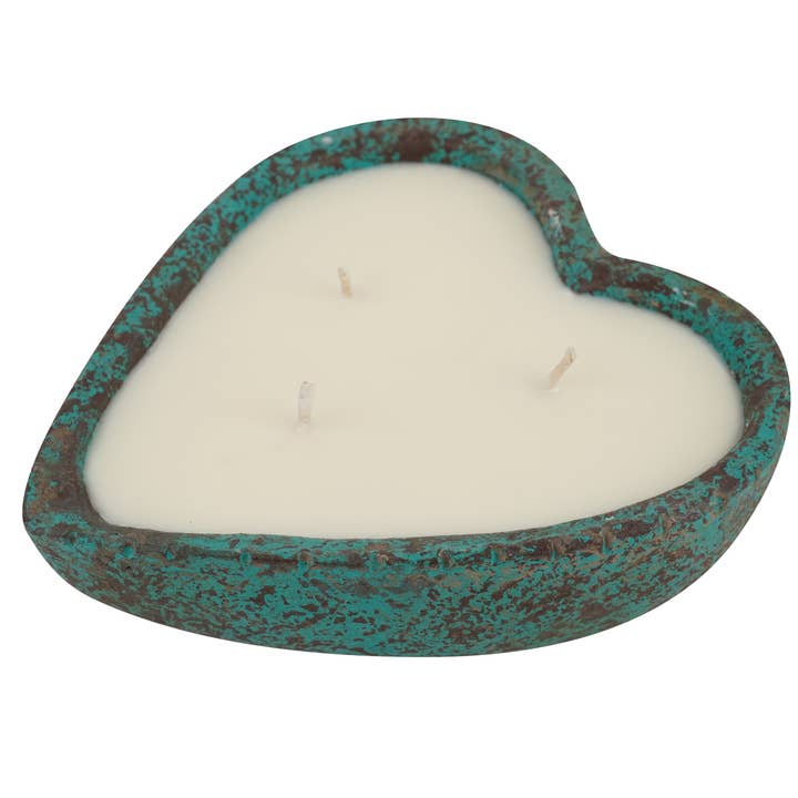 My Amigos Imports - Wholesale Candle Holder - Simple Heart Candle Clay Vessel-Gorgeous-Turquoise