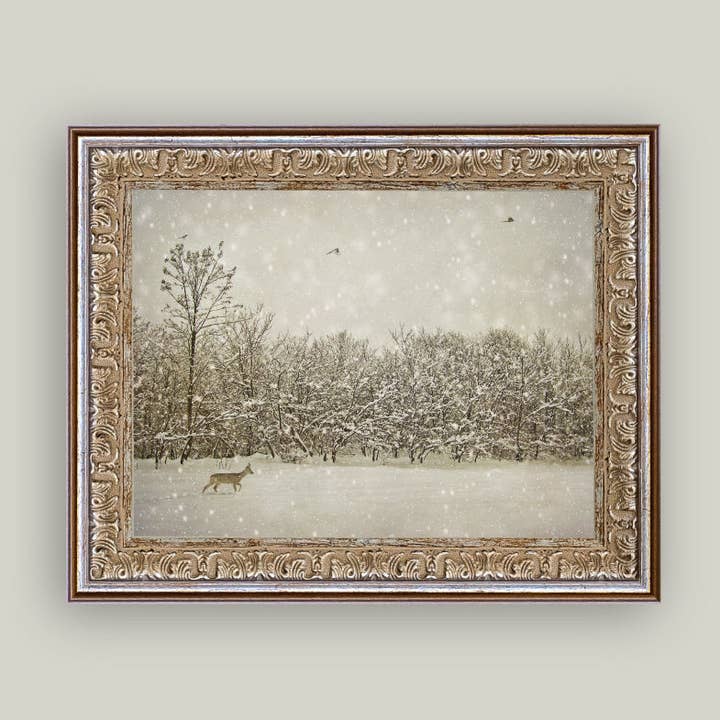 Winter Fawn Framed Antique Art and other Purchase Wholesale large artwork. Free Returns & Net 60 Terms on Faire trending on Faire.