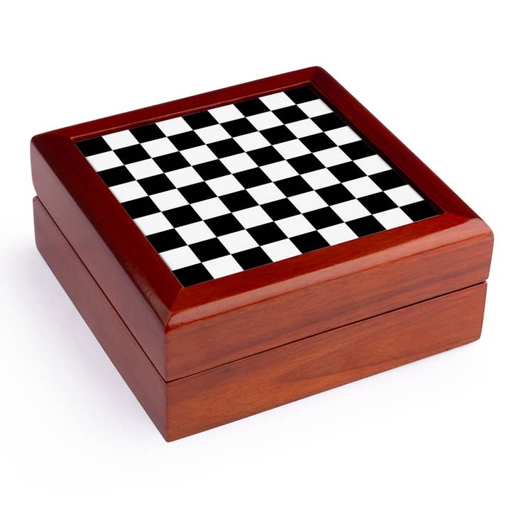 3dRose - Wholesale Jewellery box/organiser - 3dRose, Check black and white pattern - checkered checked squares chess checkerboard or racing car race flag, Jewelry Box