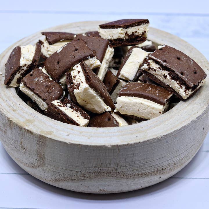 Freeze Dried Ice Cream Sandwich Bites Vanilla Ice Cream Choc for wholesale by Homesteading in Ohio LLC