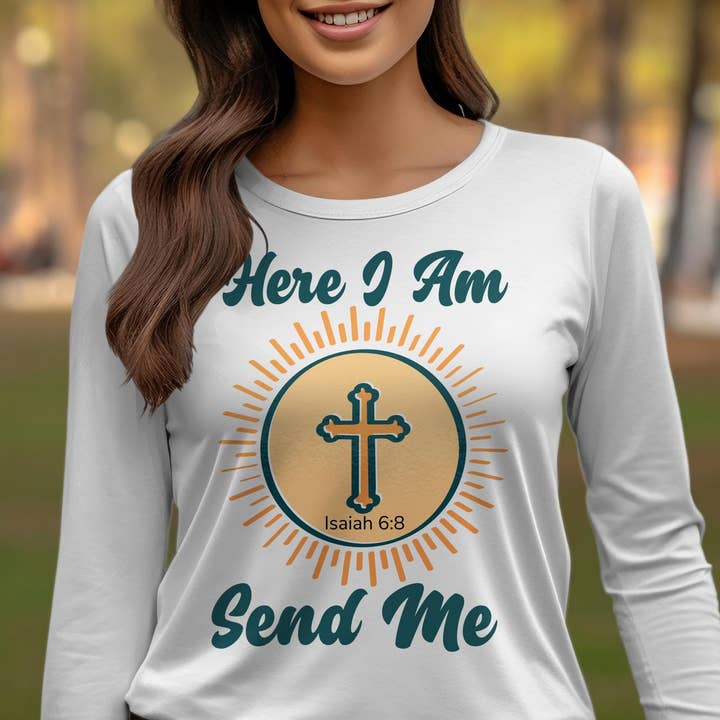 FreakyTeeFactory - Wholesale Screen Printed T-Shirt - Women's - Christian T-Shirt Here I Am Send Me, Isaiah 6 8 Scripture Tee, Religious Gift, Faith-Based Clothing, Unisex Bible Verse Shirt21