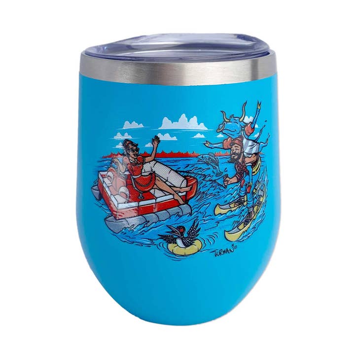 Pontoon Daze SS 11oz Wine Tumbler for wholesale by Adam Turman Artwork Co
