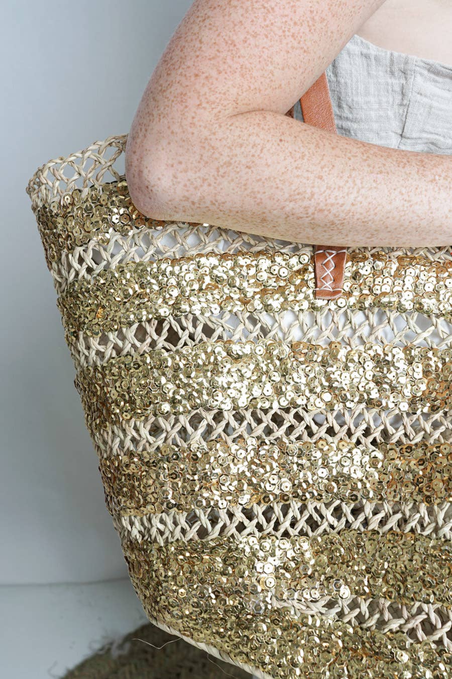 Logionline SLU - Wholesale Beach Bag - Carry Bag, Sequins, Leather Handles with Lining1