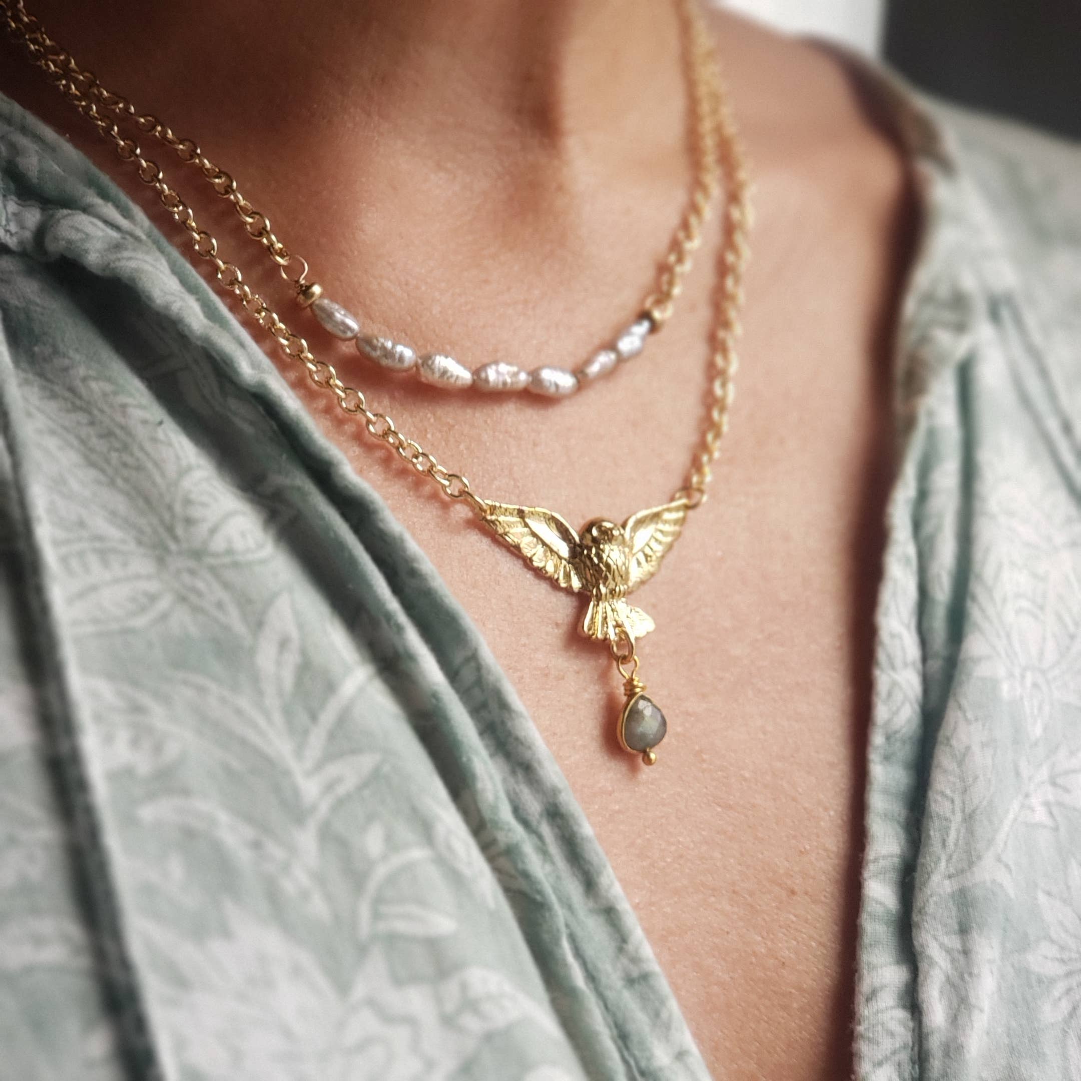 Dreamers of Dreams - Wholesale Individual Charm/Pendant - Golden Owl of Intuition Labradorite Pendant Necklace1