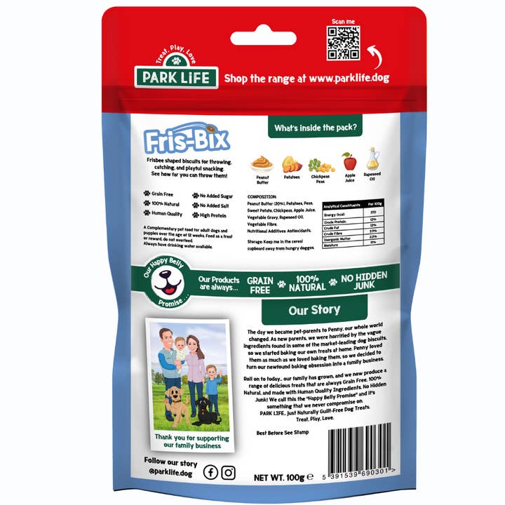 PARK LiFE - Wholesale Pet biscuits – Dog - Fris Bix Frisbee Shaped Biscuits Peanut Butter 100g Pouch2