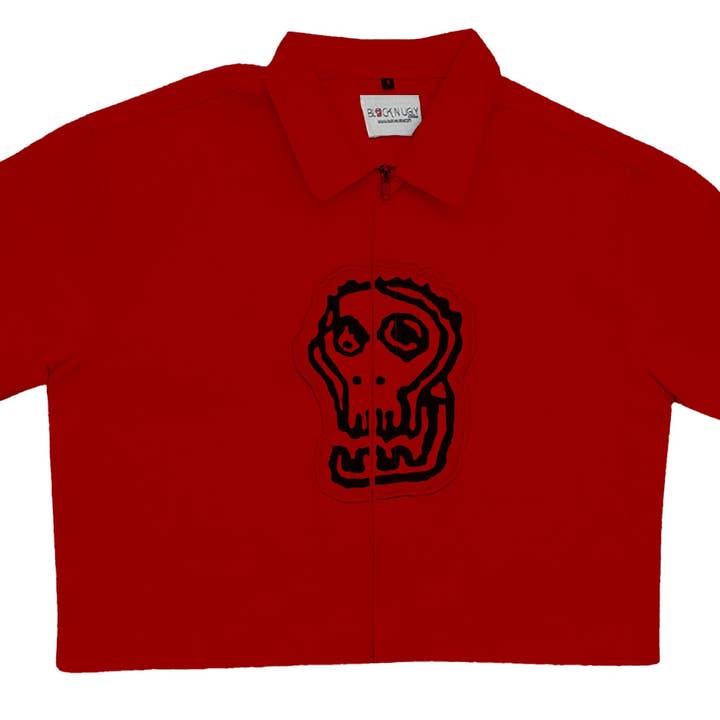 Logo zip up Shirt Red for wholesale by black N ugly