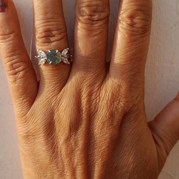 GEMPARA - Wholesale Multi-Stone Ring - Moss Agate hexagon ring7