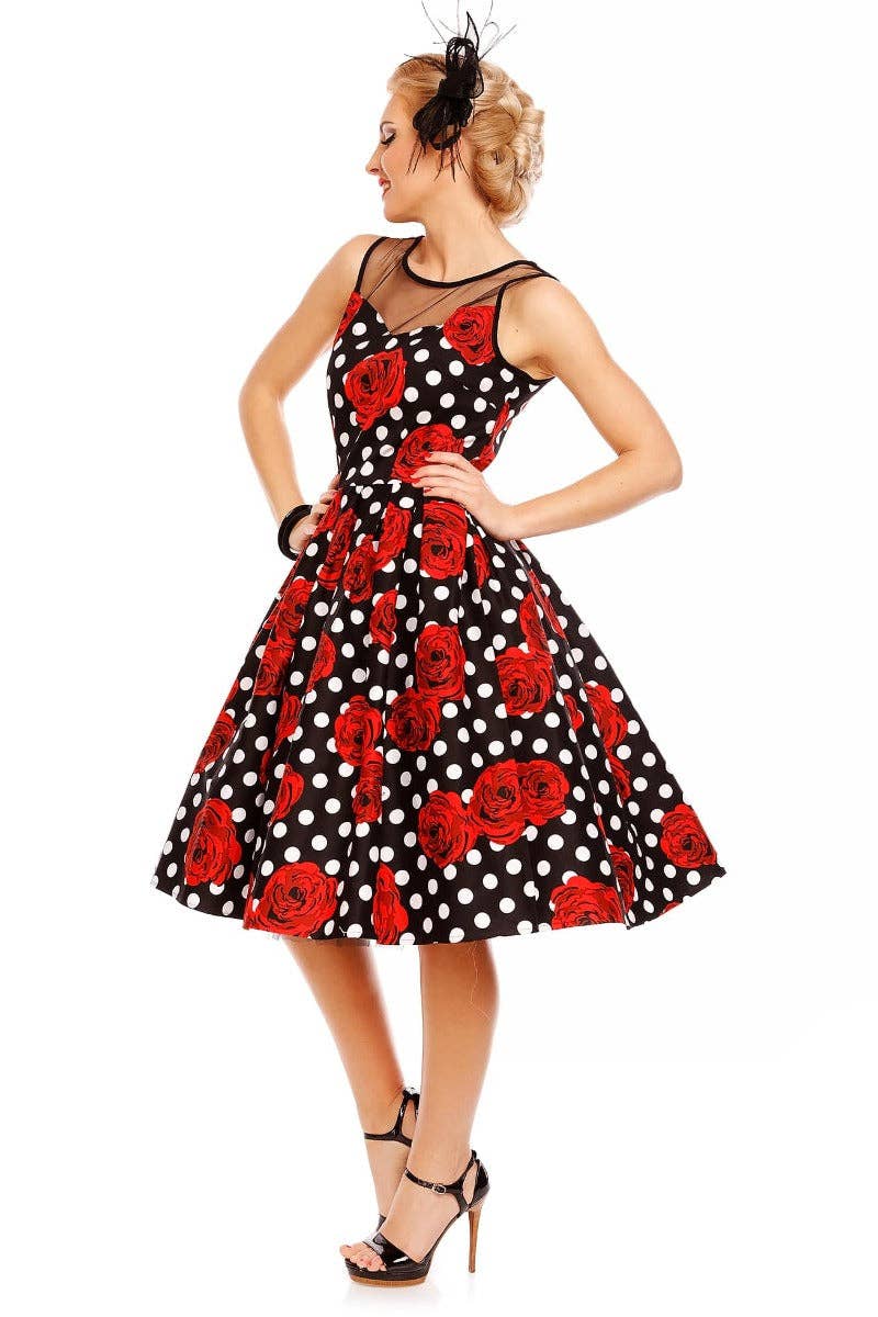 Dolly & Dotty – wholesale Dress – Women's – Elizabeth Vintage Style Polka Roses Party Dress in Black-Red9
