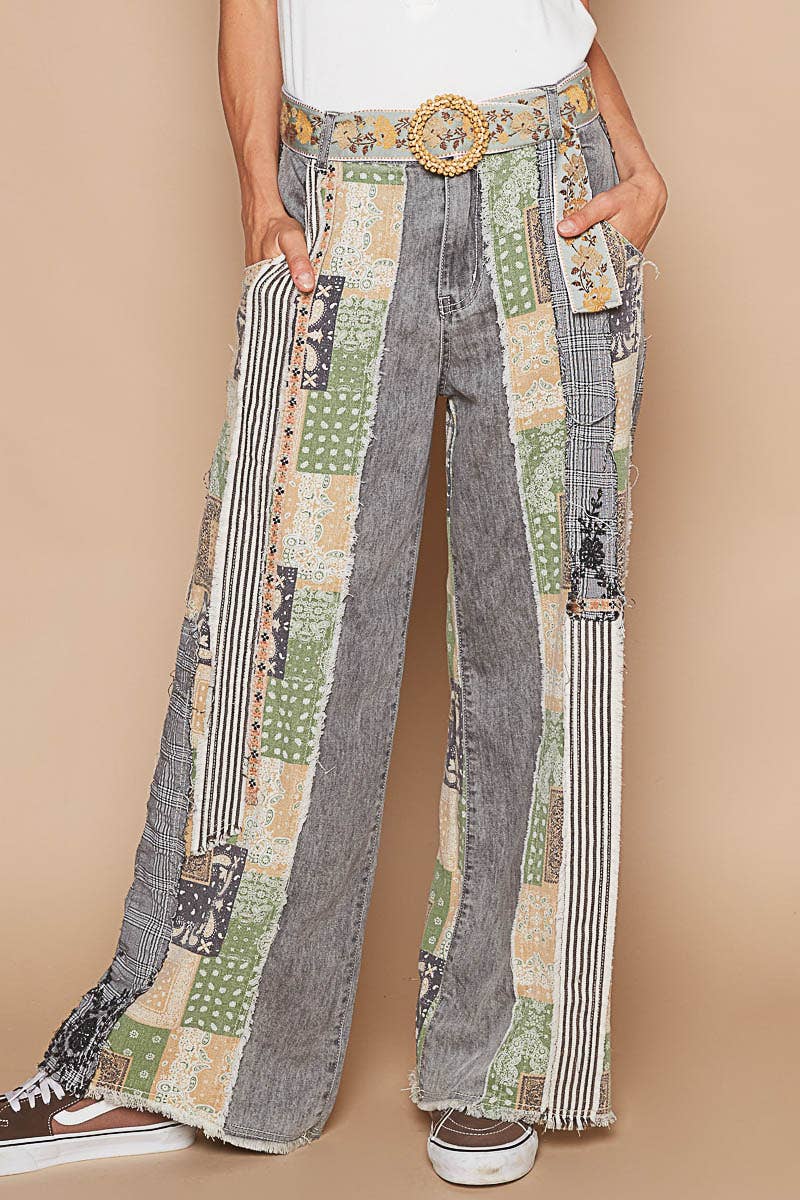Pol Clothing - Wholesale Jeans - Women's - Patchwork relaxed woven denim pant2
