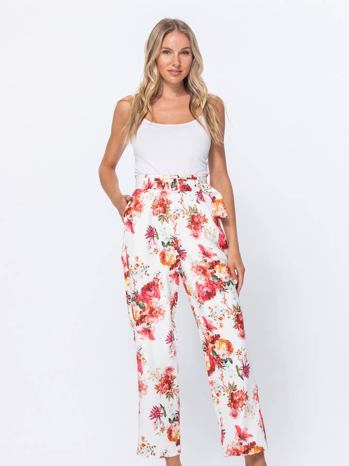 Pantaloni con stampa floreale con cintura per la vendita all'ingrosso da parte di Dear Daisy