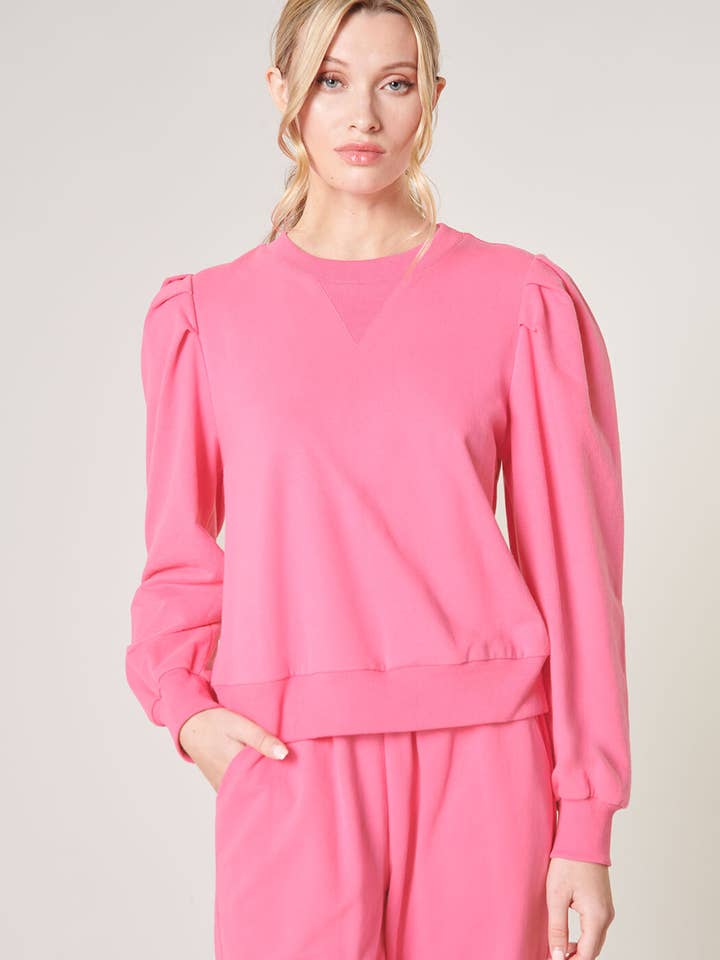 Sweat-shirt à manches bouffantes en tissu éponge français Deanna pour la vente par Sugarlips