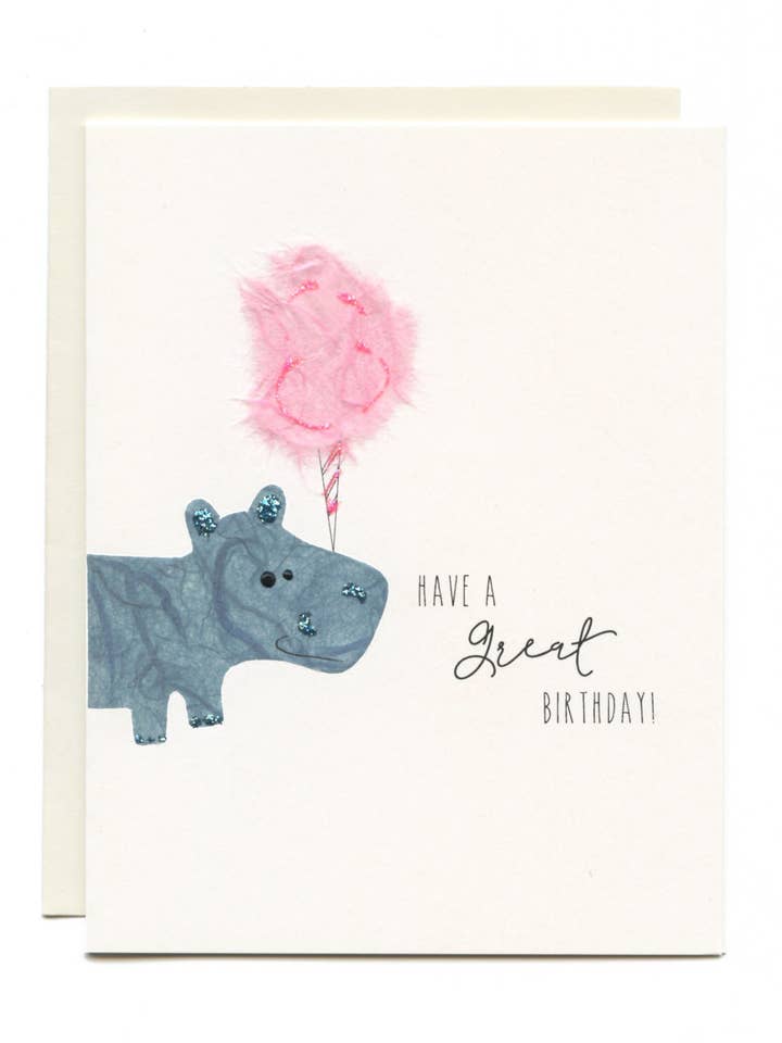 “Tenha um ótimo aniversário!” Hipopótamo com algodão doce por atacado de FLAUNT HANDMADE CORRESPONDENCES