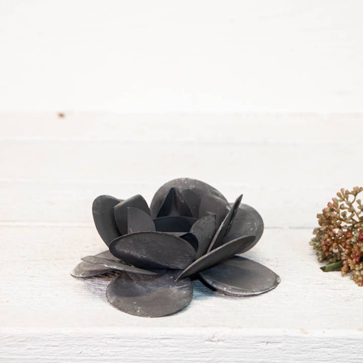 Grey Iron Tealight Holder - Flower Shape - H.6cm for wholesale by Antikas