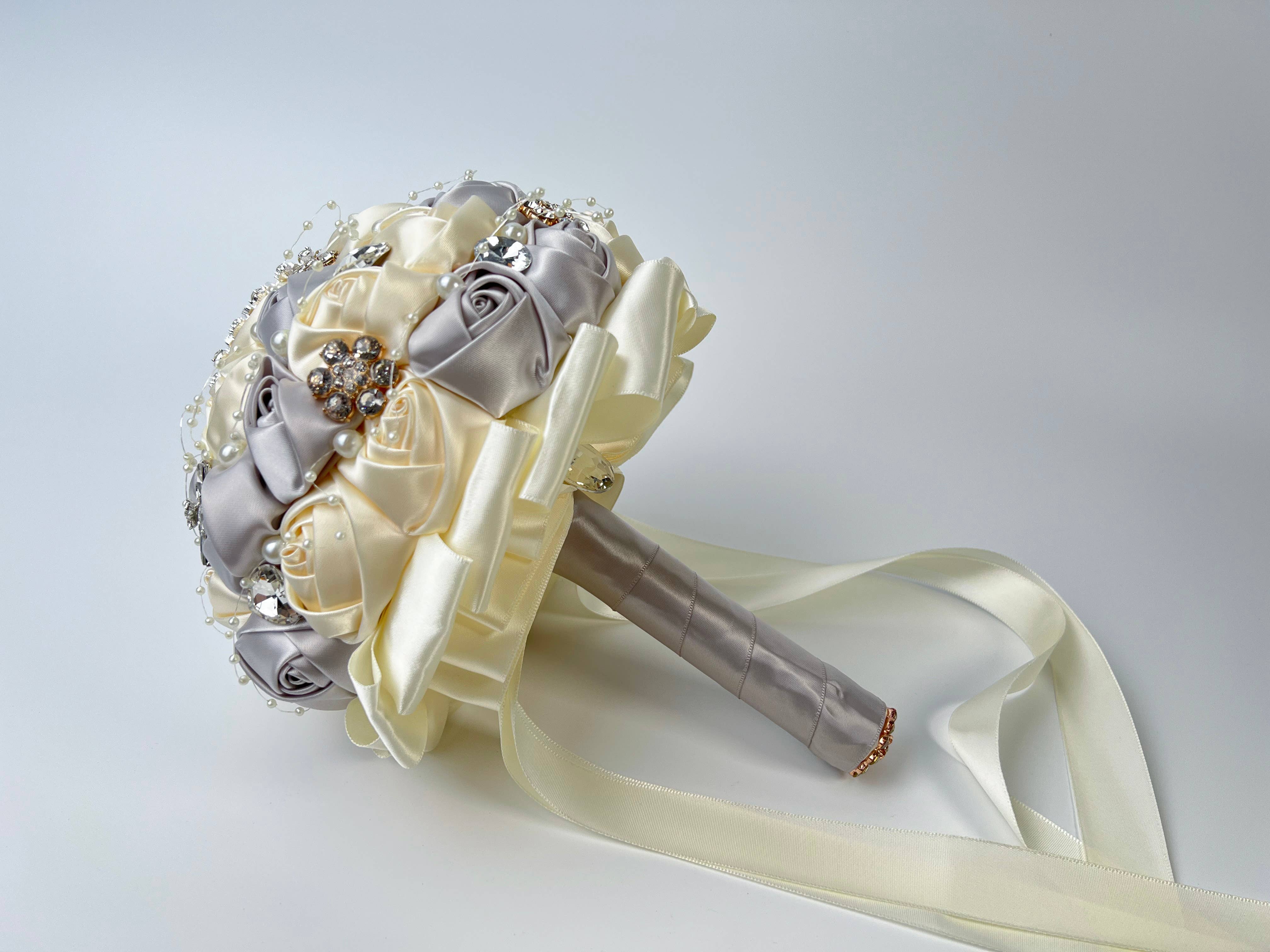 Floris Linens - Wholesale Artificial Flowers - Rhinestone Pearl Bridal Brooch Rose Bouquet for Wedding2