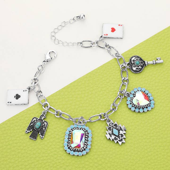 Ace Of Heart Ace Of Clover Western Bird Key Station Bracelet for wholesale by Sensibling Corp.